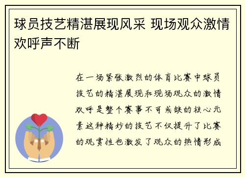 球员技艺精湛展现风采 现场观众激情欢呼声不断