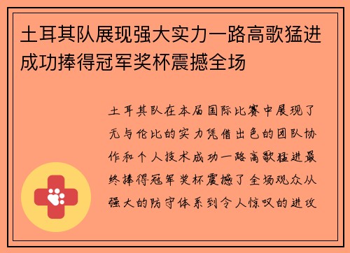 土耳其队展现强大实力一路高歌猛进成功捧得冠军奖杯震撼全场
