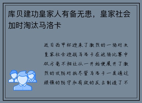 库贝建功皇家人有备无患，皇家社会加时淘汰马洛卡