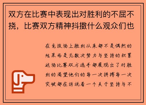 双方在比赛中表现出对胜利的不屈不挠，比赛双方精神抖擞什么观众们也什么地猜测着比赛的结果